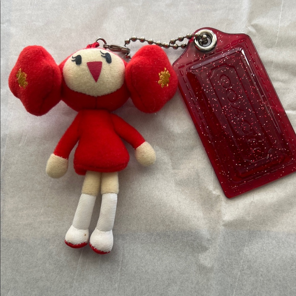 Coach Poppy Chan Bag Charm with Large Ted Glitter Poppy Hangtag